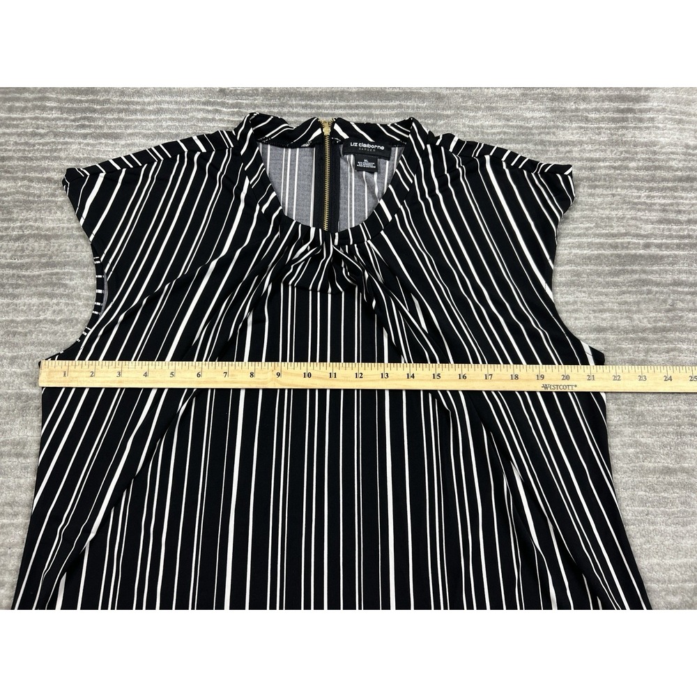 Liz Claiborne Top‎ Womens XL Black White Striped Polyester Blend Career - Picture 4 of 10